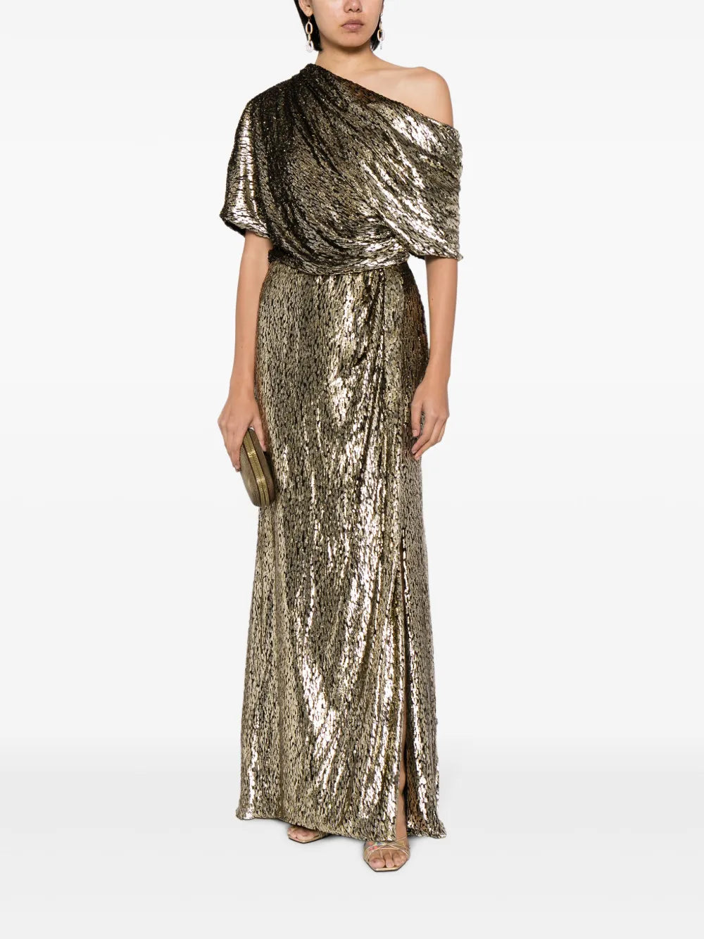 One-Shoulder Lamé-Effect Dress