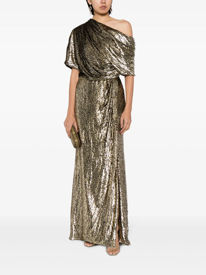 One-Shoulder Lamé-Effect Dress
