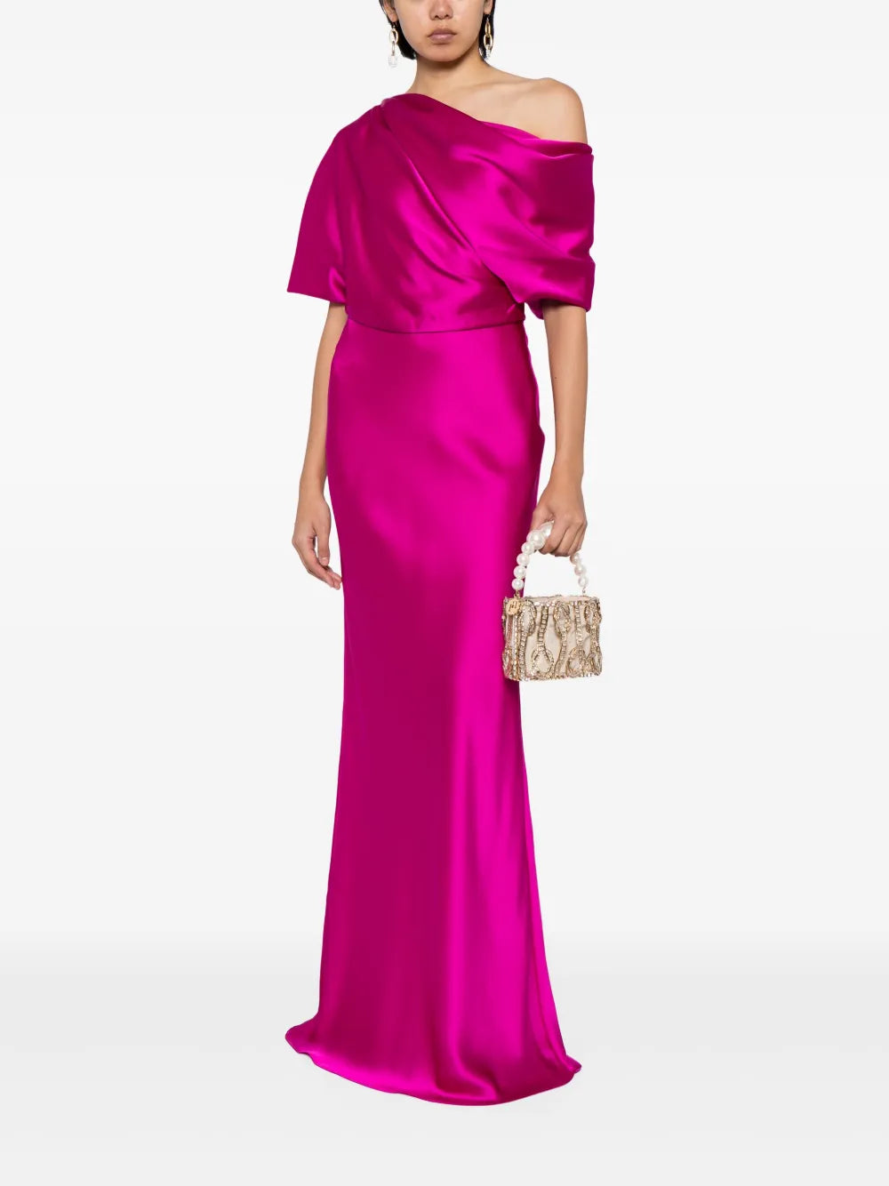 Off-Shoulder Satin Draped-Detail Gown