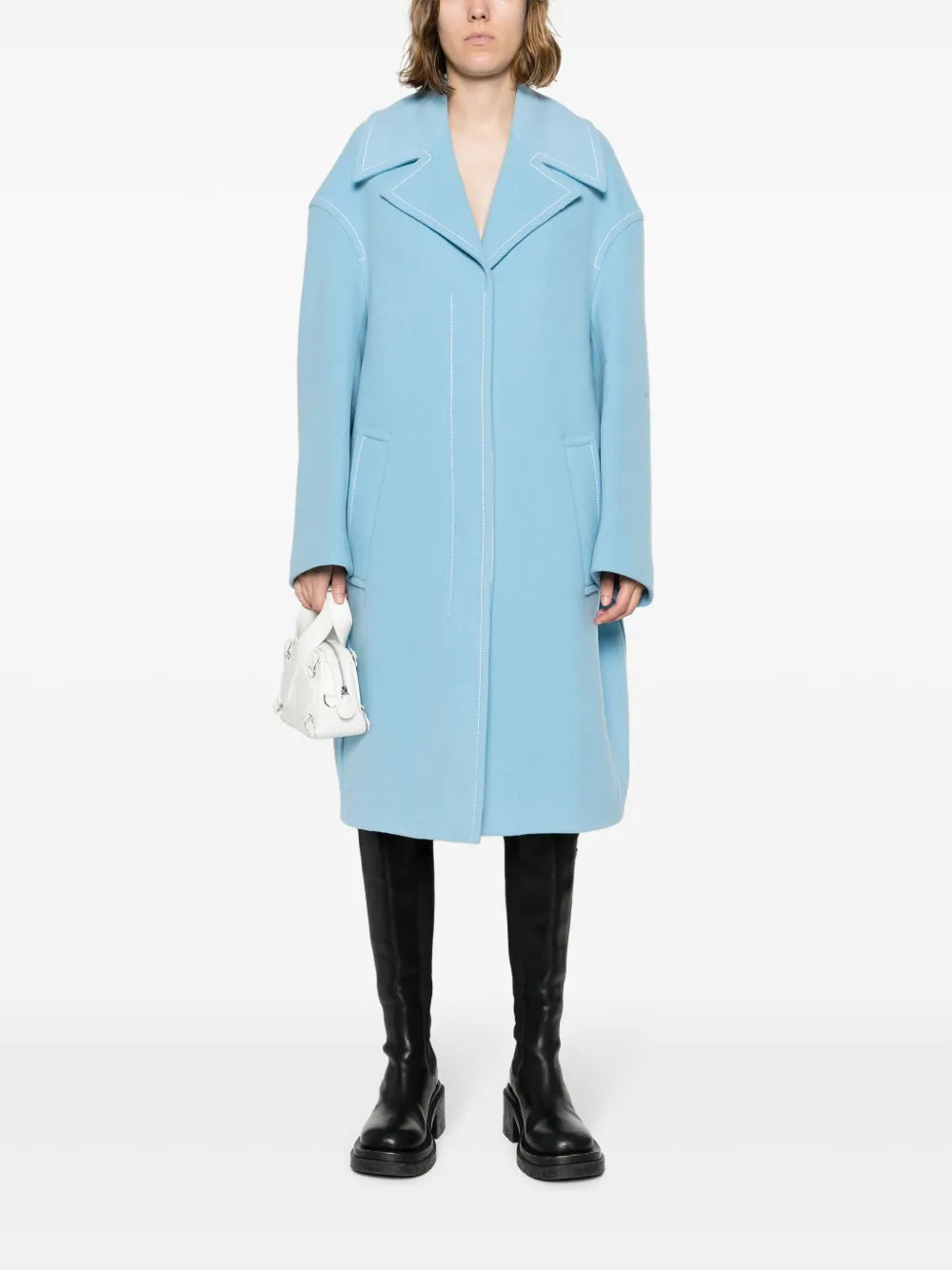Contrast-Stitching Single-Breasted Coat