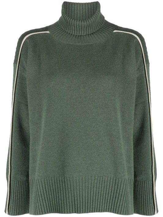 Roll-Neck Piped-Trim Detail Jumper