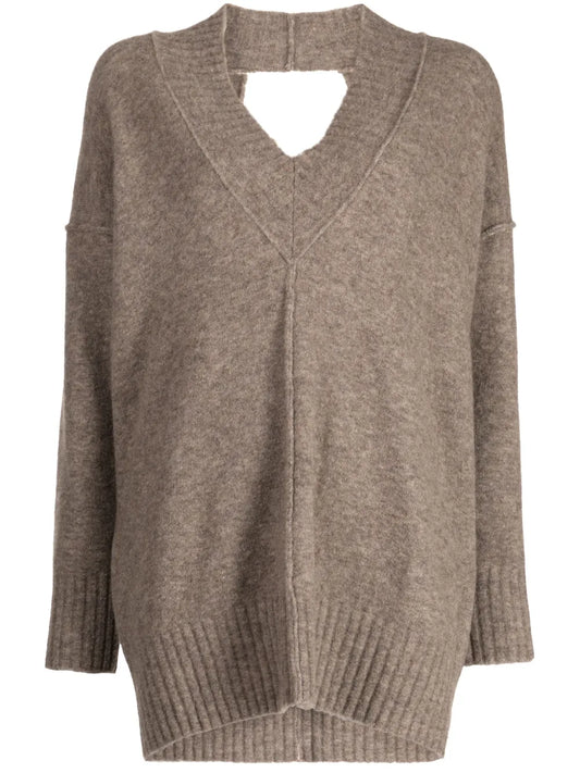 Open-Knit V-Neck Jumper