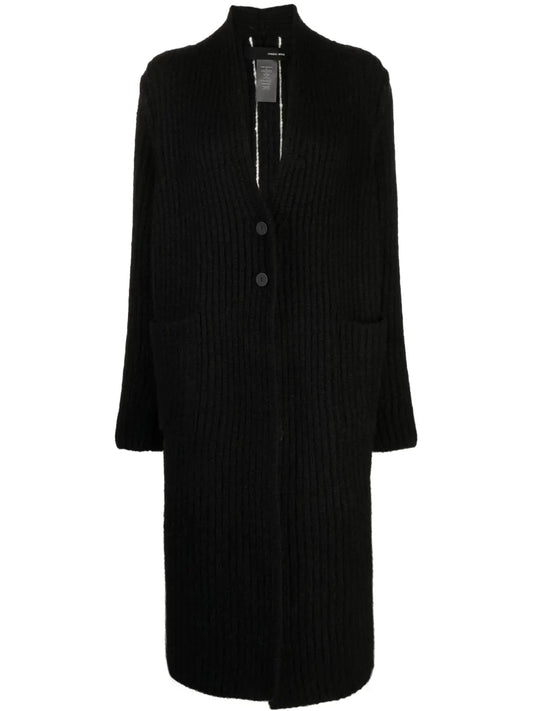 Ribbed-Knit Single-Breasted Coat