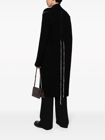 Ribbed-Knit Single-Breasted Coat