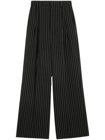 Pinstripe-Print Wide-Leg Trousers