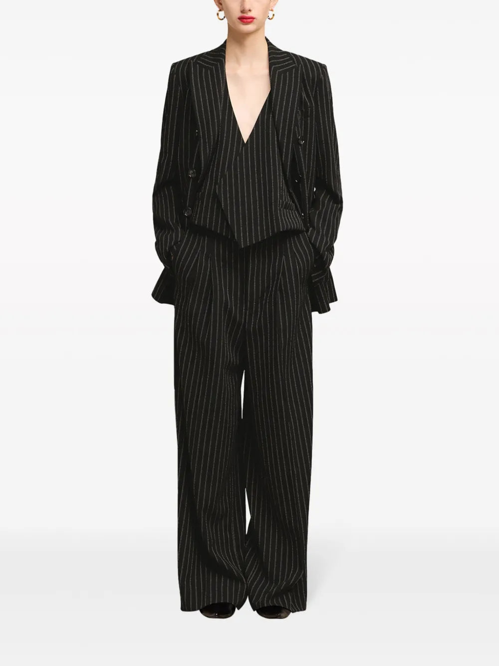 Pinstripe-Print Wide-Leg Trousers