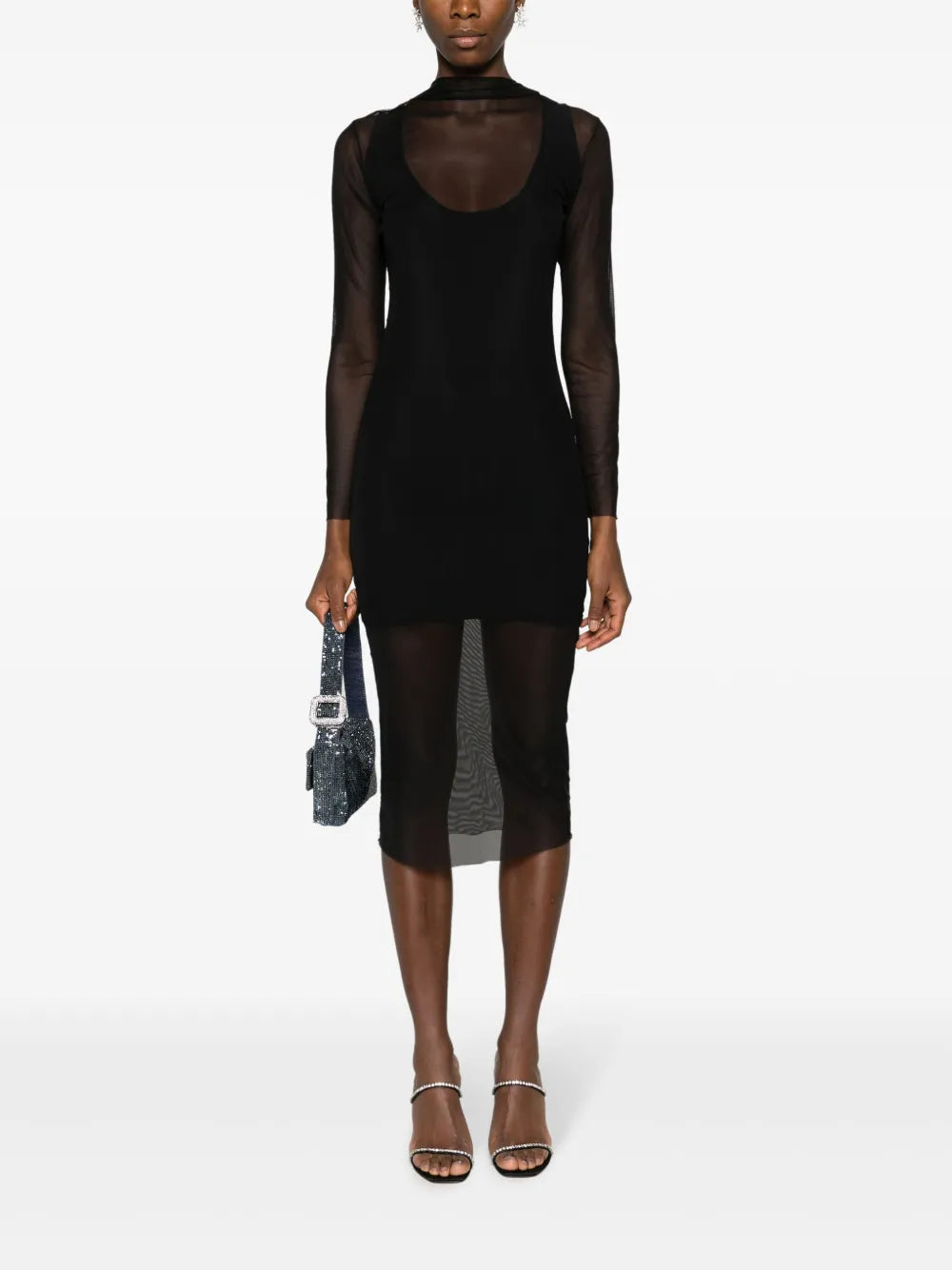 Semi-Sheer High-Neck Midi Dress