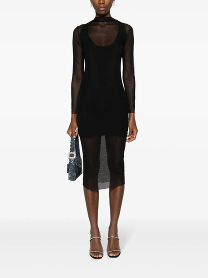 Semi-Sheer High-Neck Midi Dress