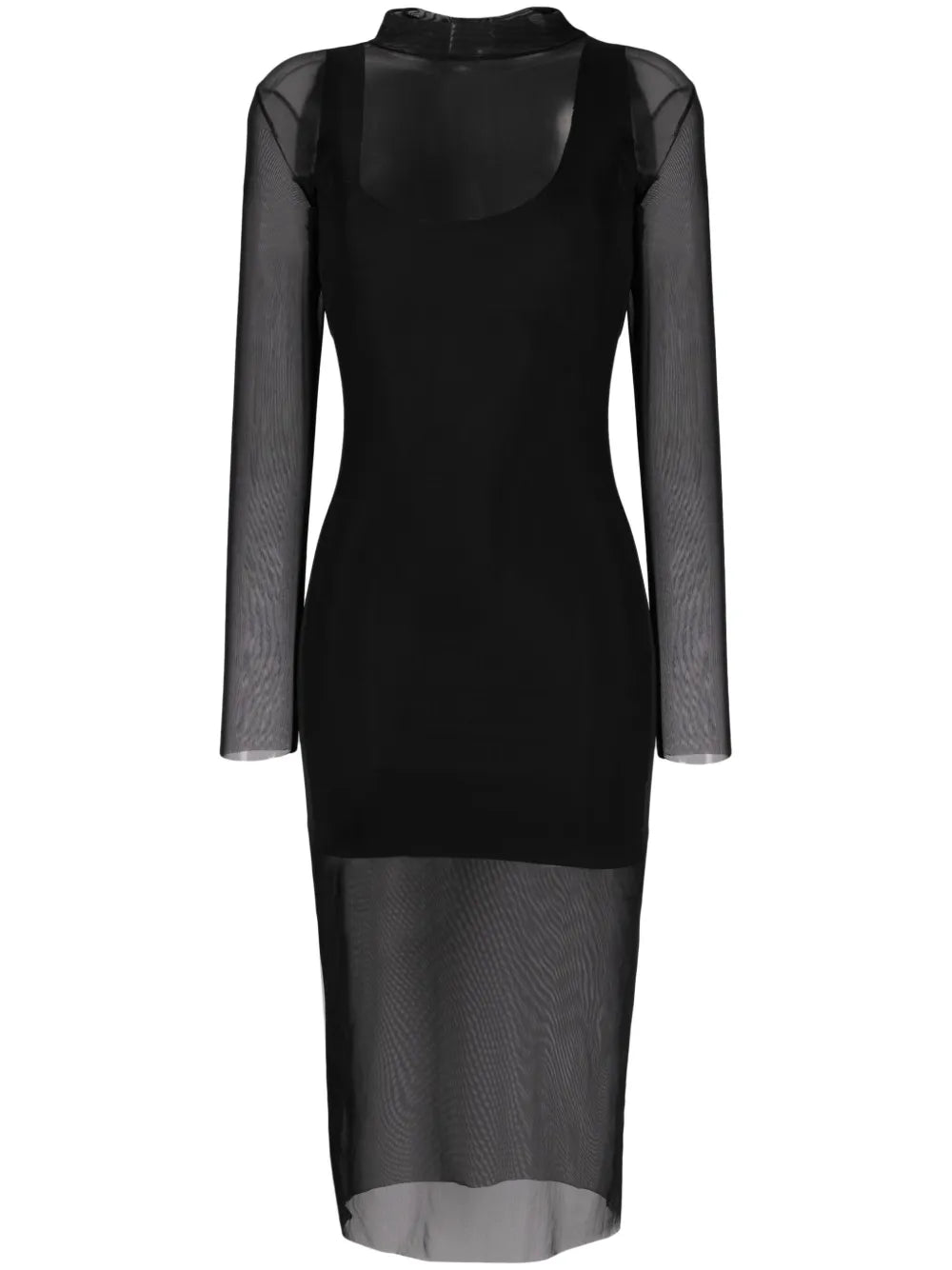 Semi-Sheer High-Neck Midi Dress