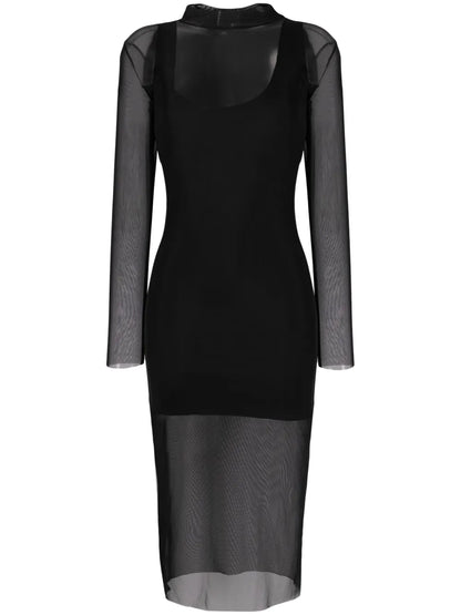 Semi-Sheer High-Neck Midi Dress