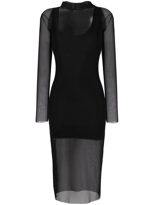 Semi-Sheer High-Neck Midi Dress