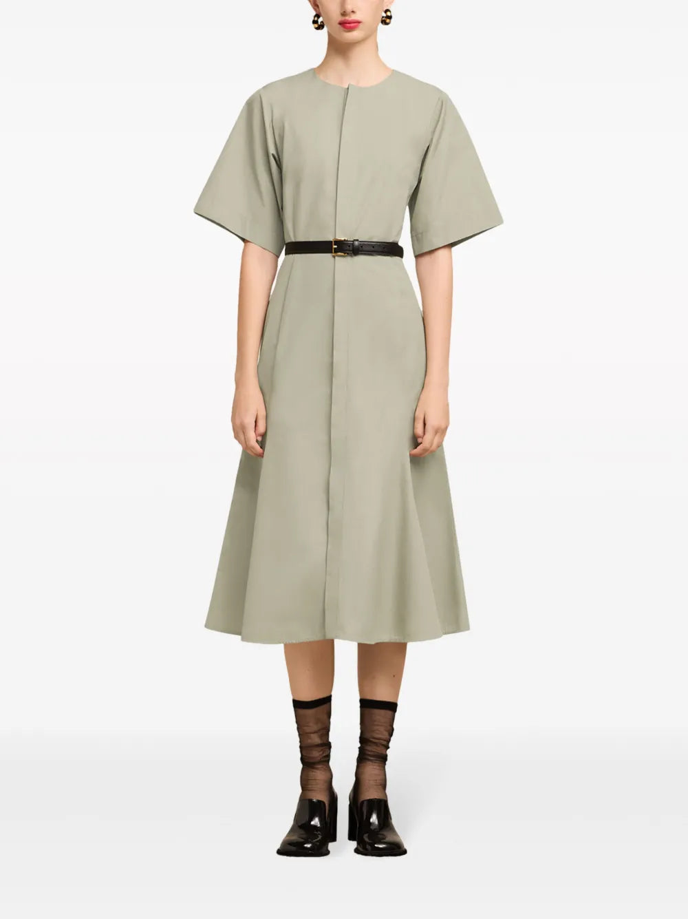 Short-Sleeve Cotton Midi Dress