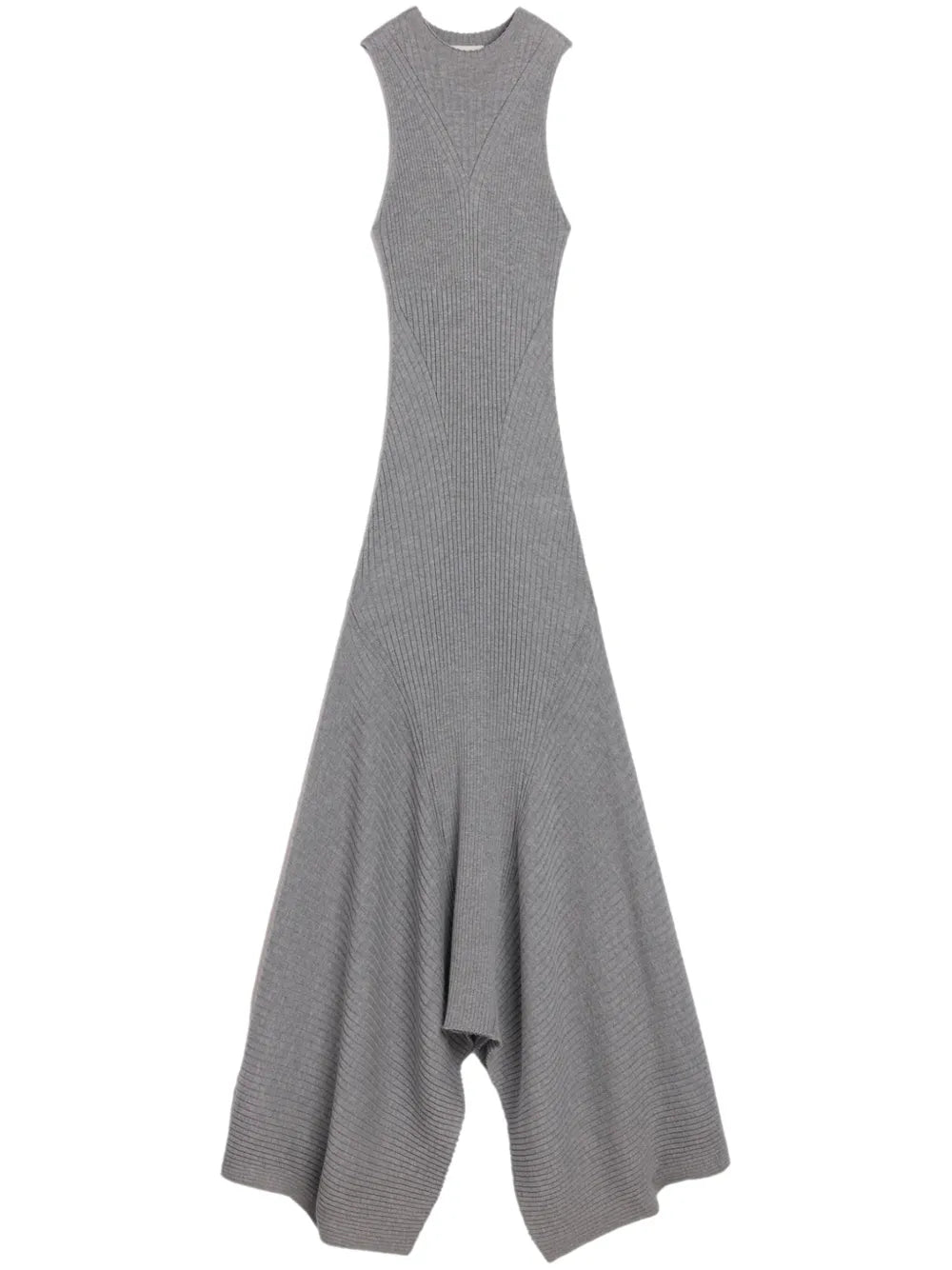 Asymmetric Ribbed-Knit Wool Dress