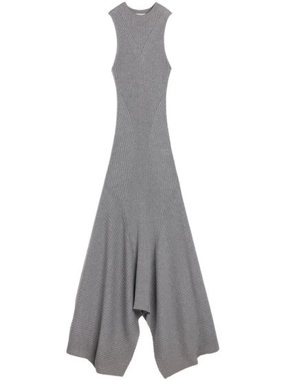 Asymmetric Ribbed-Knit Wool Dress