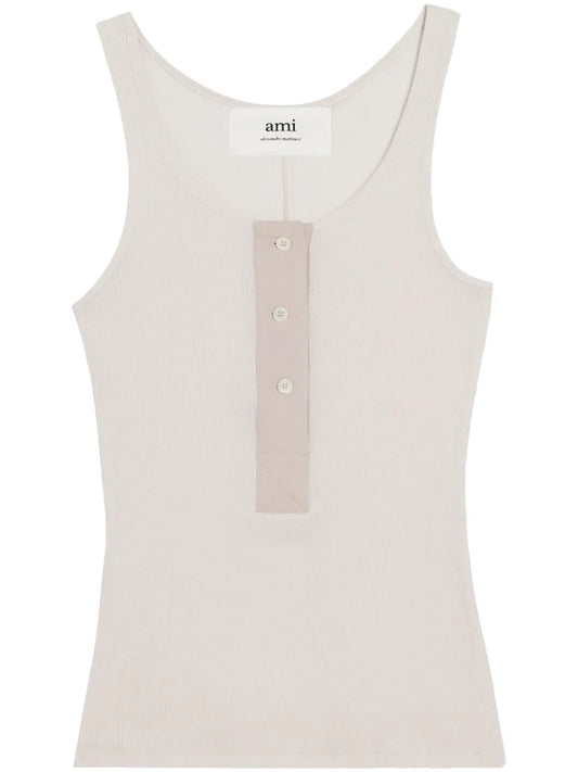 Button-Front Cotton-Rib Tank Top