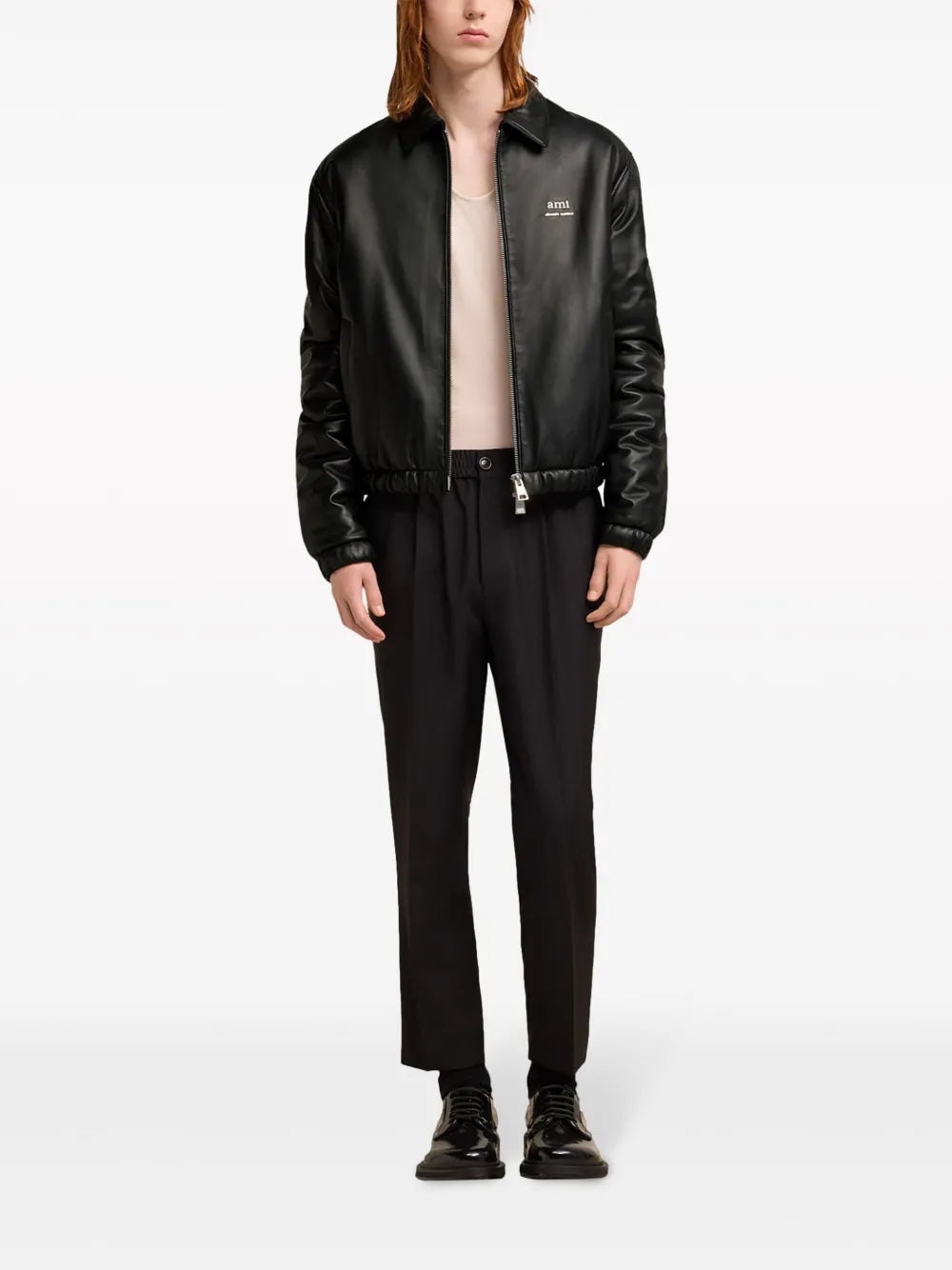 Logo-Lettering Leather Bomber Jacket