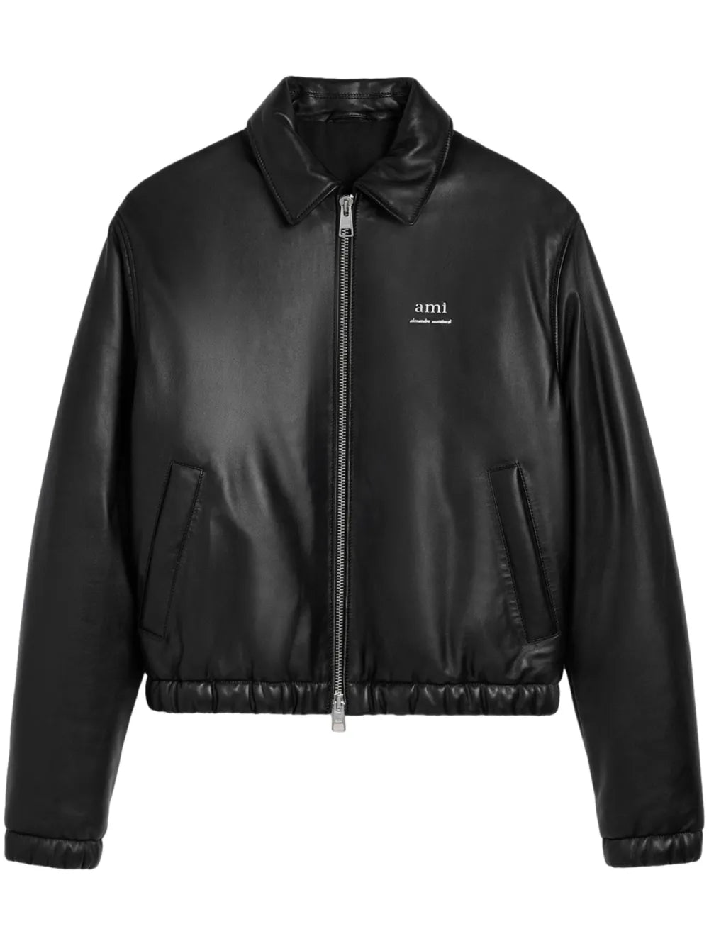 Logo-Lettering Leather Bomber Jacket