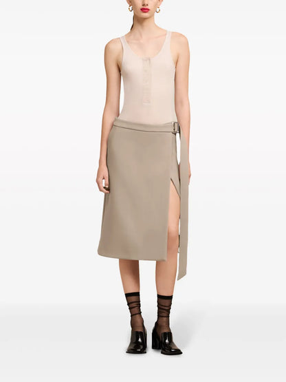 Virgin Wool Wrap Midi Skirt