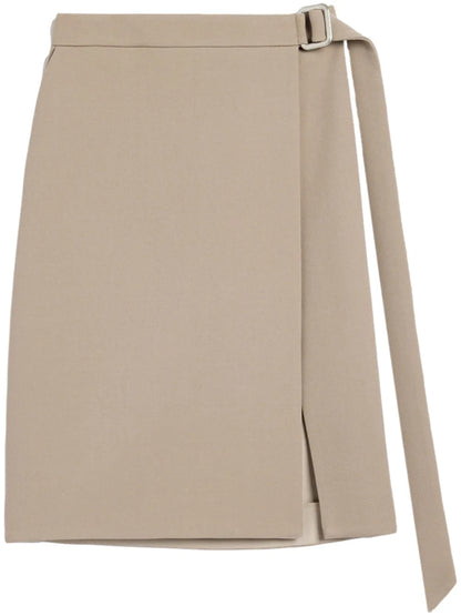 Virgin Wool Wrap Midi Skirt