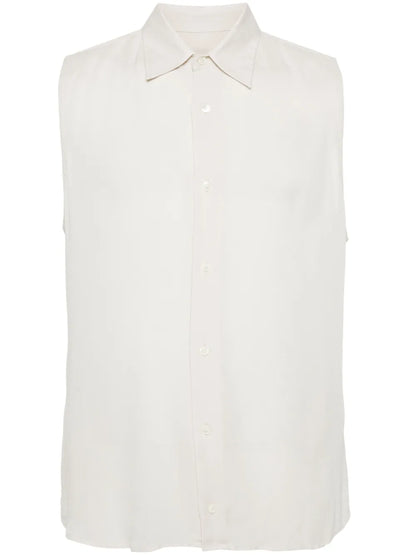 Straight-Collar Crepe Shirt