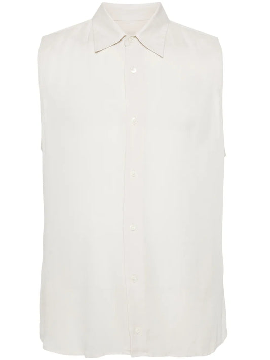 Straight-Collar Crepe Shirt
