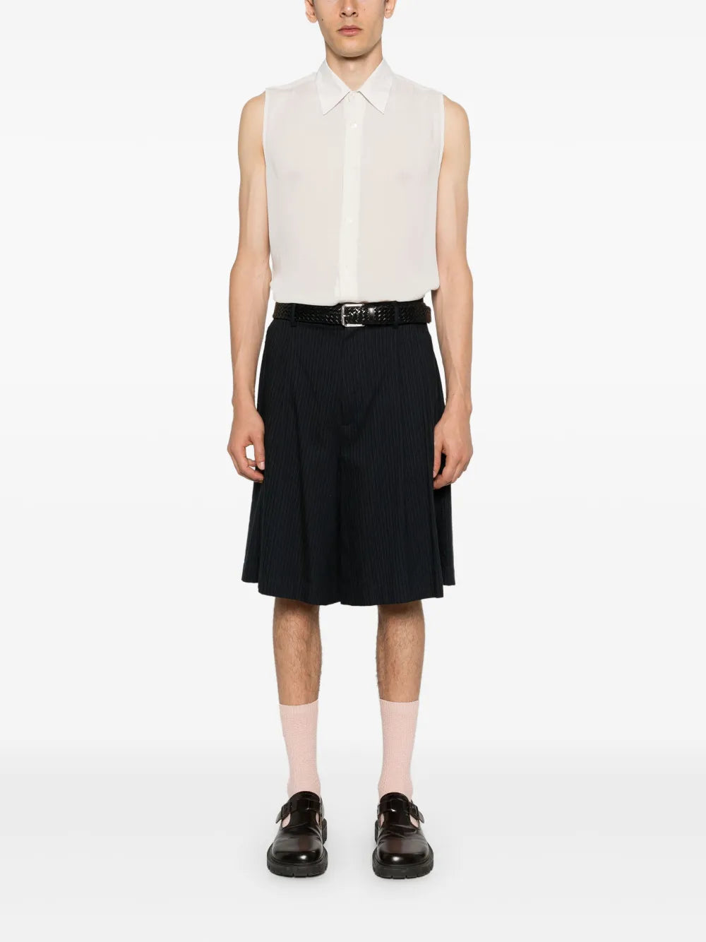 Straight-Collar Crepe Shirt