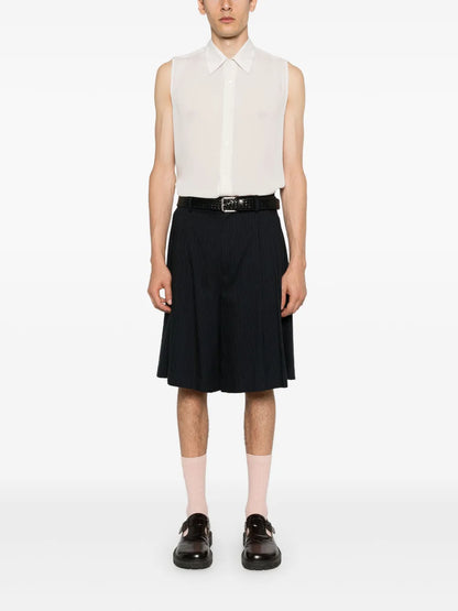 Straight-Collar Crepe Shirt