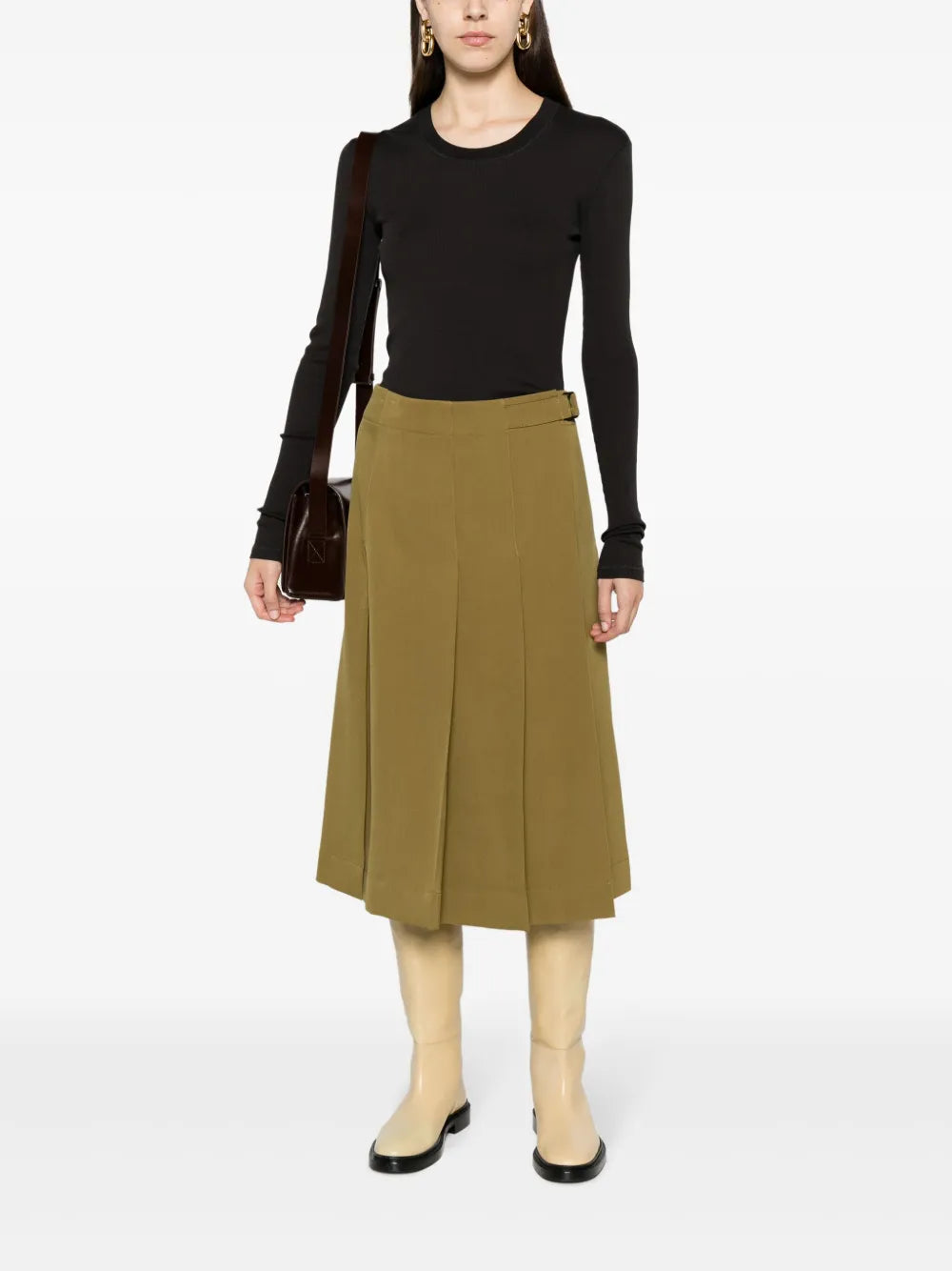 Pleated Wool Wrap Skirt