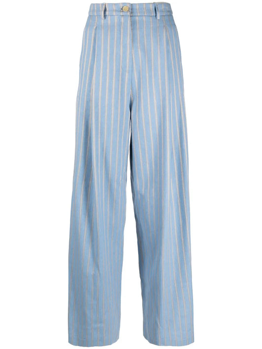 Striped Wide-Leg Wool-Blend Trousers