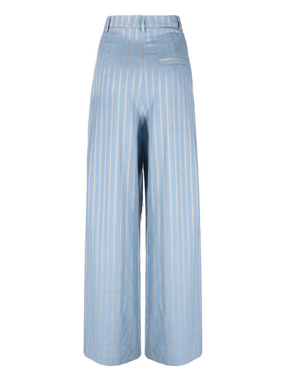Striped Wide-Leg Wool-Blend Trousers