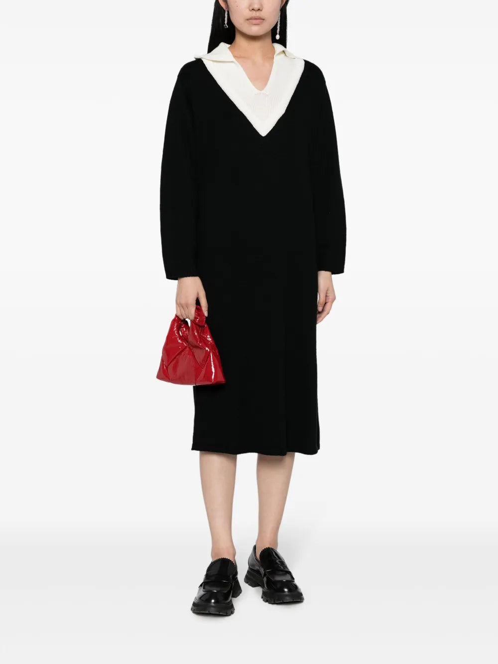 V-Neck Knitted Midi Dress