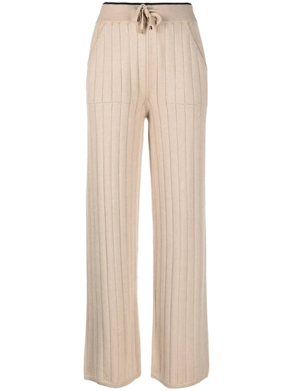 Straight-Leg Ribbed-Knit Trousers