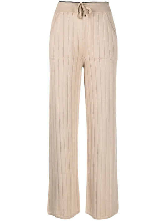 Straight-Leg Ribbed-Knit Trousers