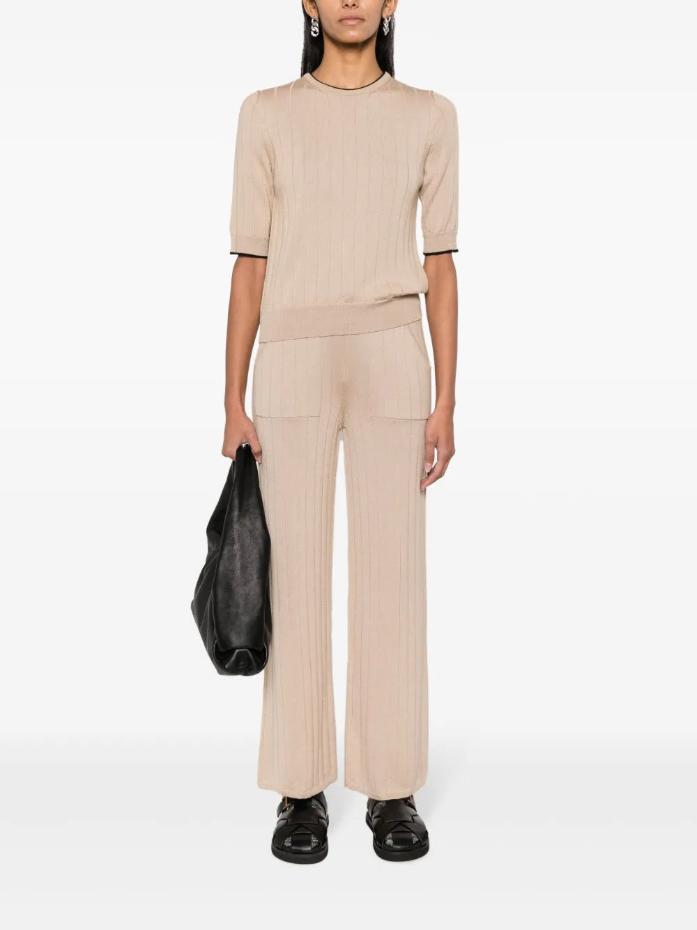 Straight-Leg Ribbed-Knit Trousers