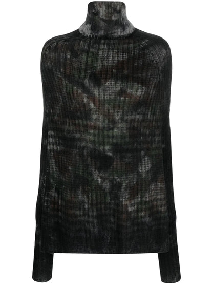 Abstract-Pattern Print Wool-Blend Jumper