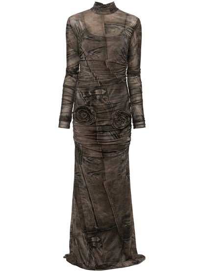 Graphic-Print Ruched Dress