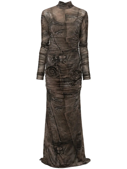 Graphic-Print Ruched Dress