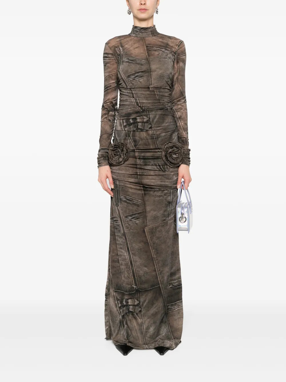 Graphic-Print Ruched Dress