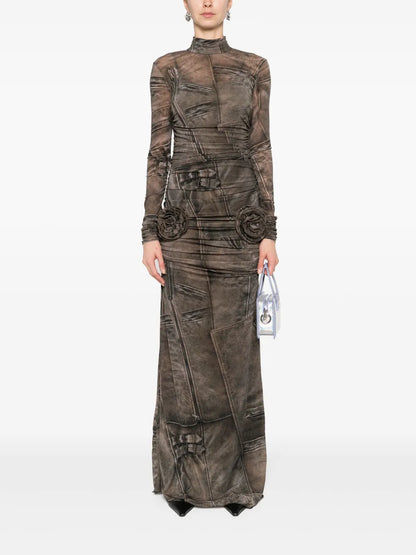 Graphic-Print Ruched Dress