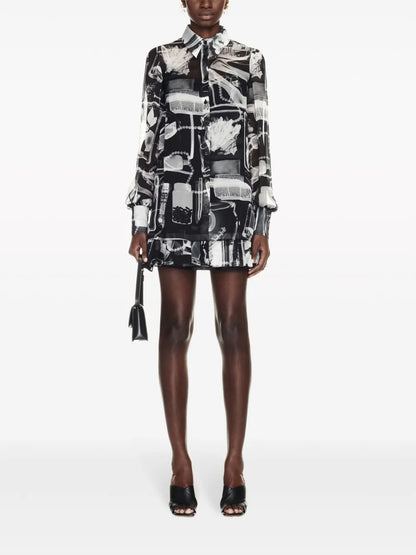 X-Ray-Print Silk Shirt Dress