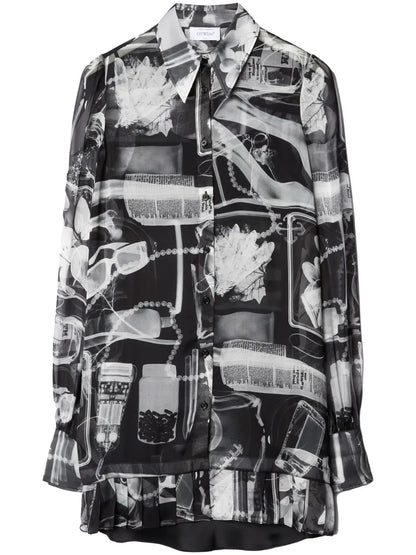 X-Ray-Print Silk Shirt Dress