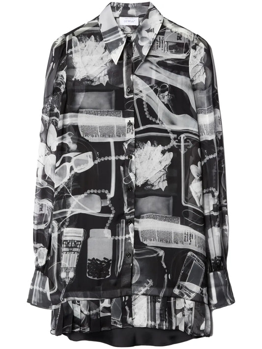 X-Ray-Print Silk Shirt Dress