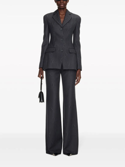 Pinstripe-Pattern Virgin Wool-Blend Blazer