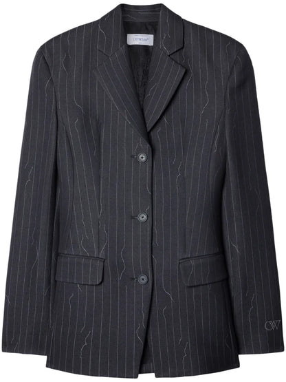 Pinstripe-Pattern Virgin Wool-Blend Blazer