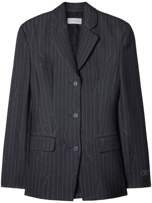 Pinstripe-Pattern Virgin Wool-Blend Blazer