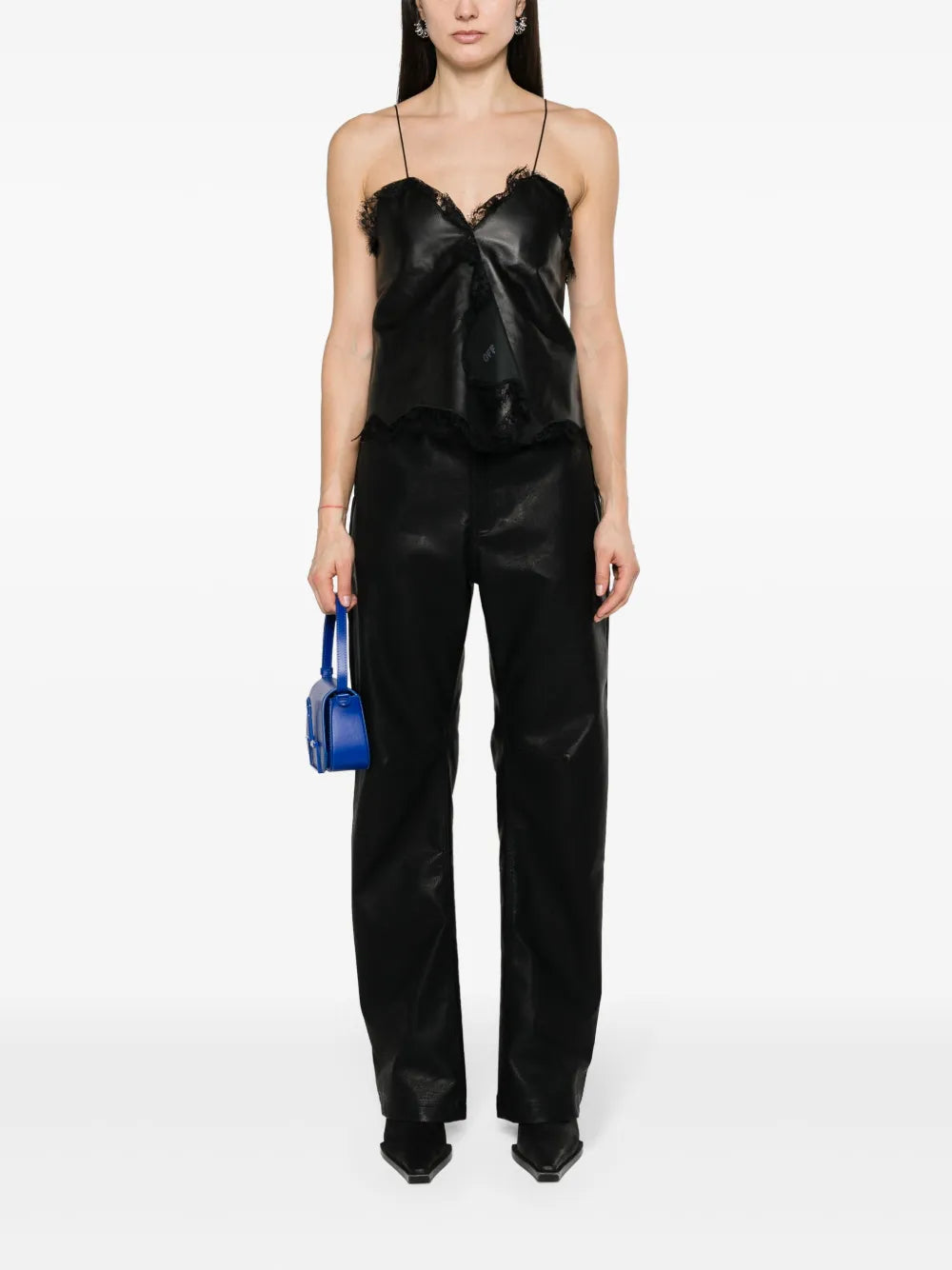 Lace-Trim Leather Top