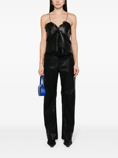 Lace-Trim Leather Top