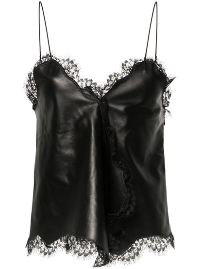 Lace-Trim Leather Top