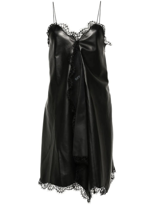 Lace-Trim Leather Dress