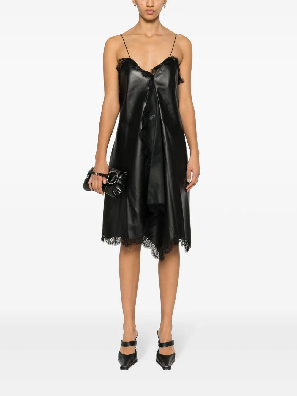 Lace-Trim Leather Dress